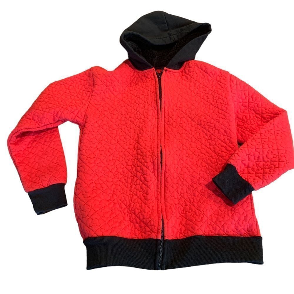 Disney Mickey Mouse Quilted Red Black Kids Hoodie Jacket Large